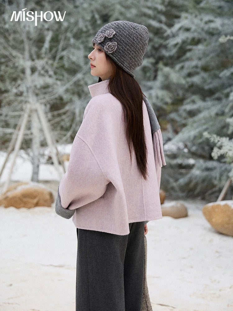 Mishow Tweed Wool Double-Faced Short Coat with Scarf MXE86W0977
