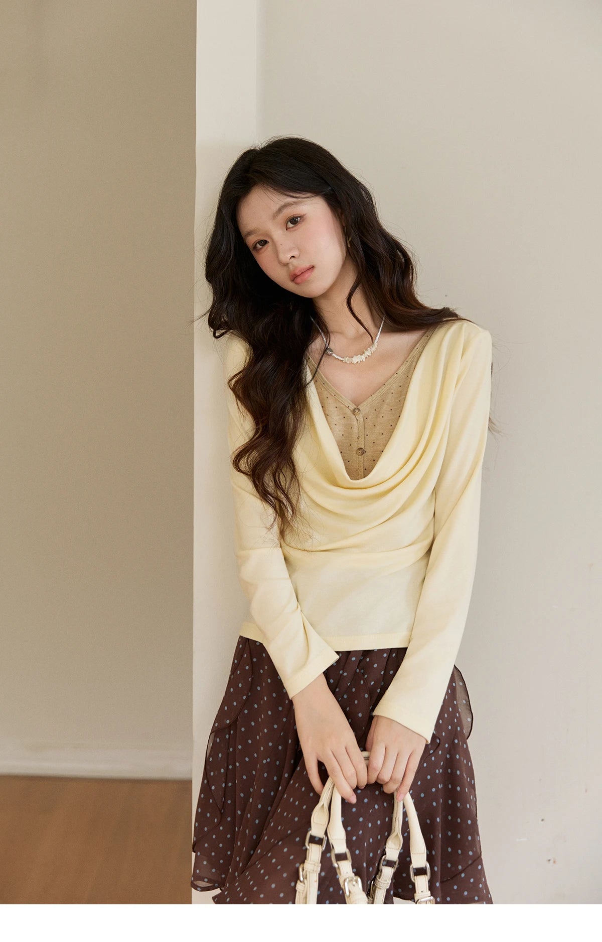 Mishow Wool Blend Fake Two Piece Draped Neck Top MXF13Z2977