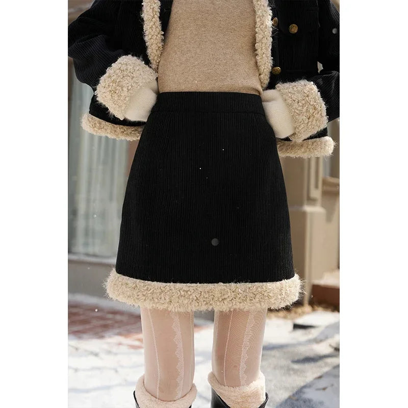Mishow French Corduroy Patchwork Jacket & Mini Skirt Set MXC57W0180