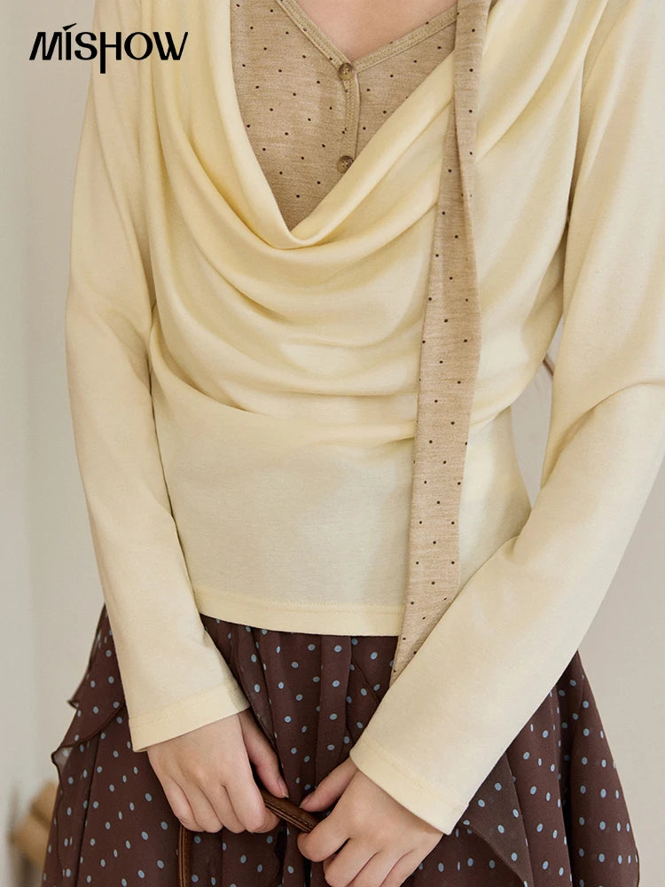 Mishow Wool Blend Fake Two Piece Draped Neck Top MXF13Z2977