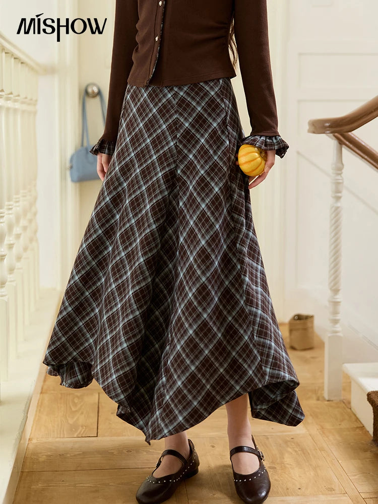 MISHOW Irregular Plaid Skirt Contrasting High Waist A-LINE MXE47B2436