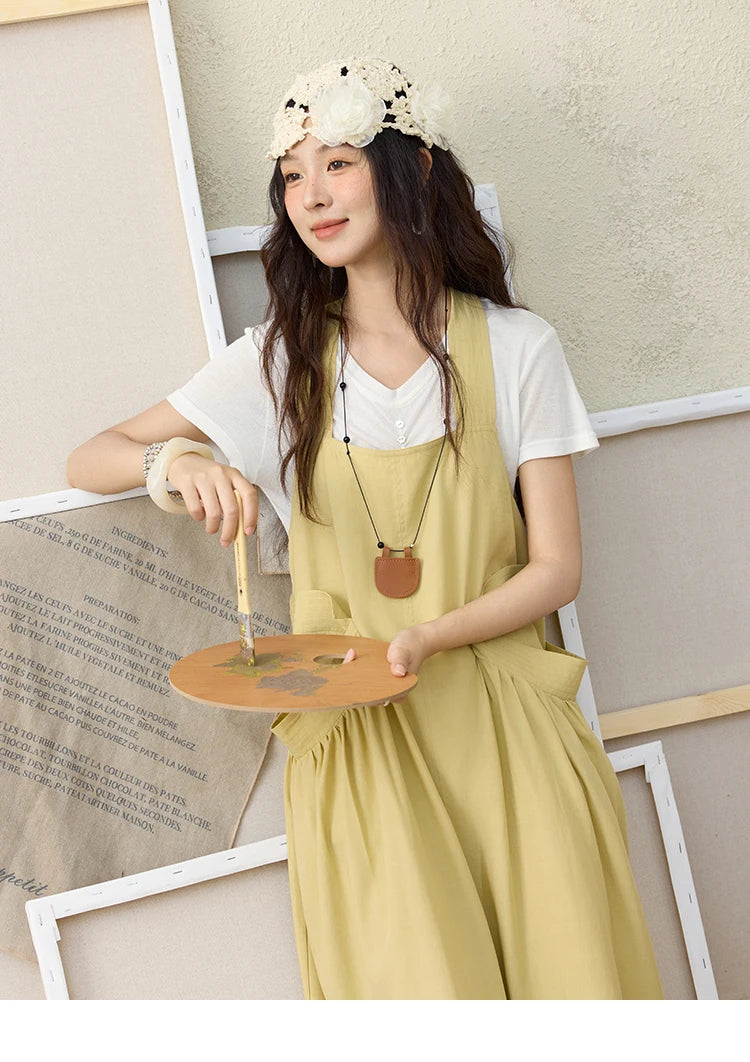 Mishow Lemon-Yellow Cargo Pocket Square Neck Dress MXE35L2302