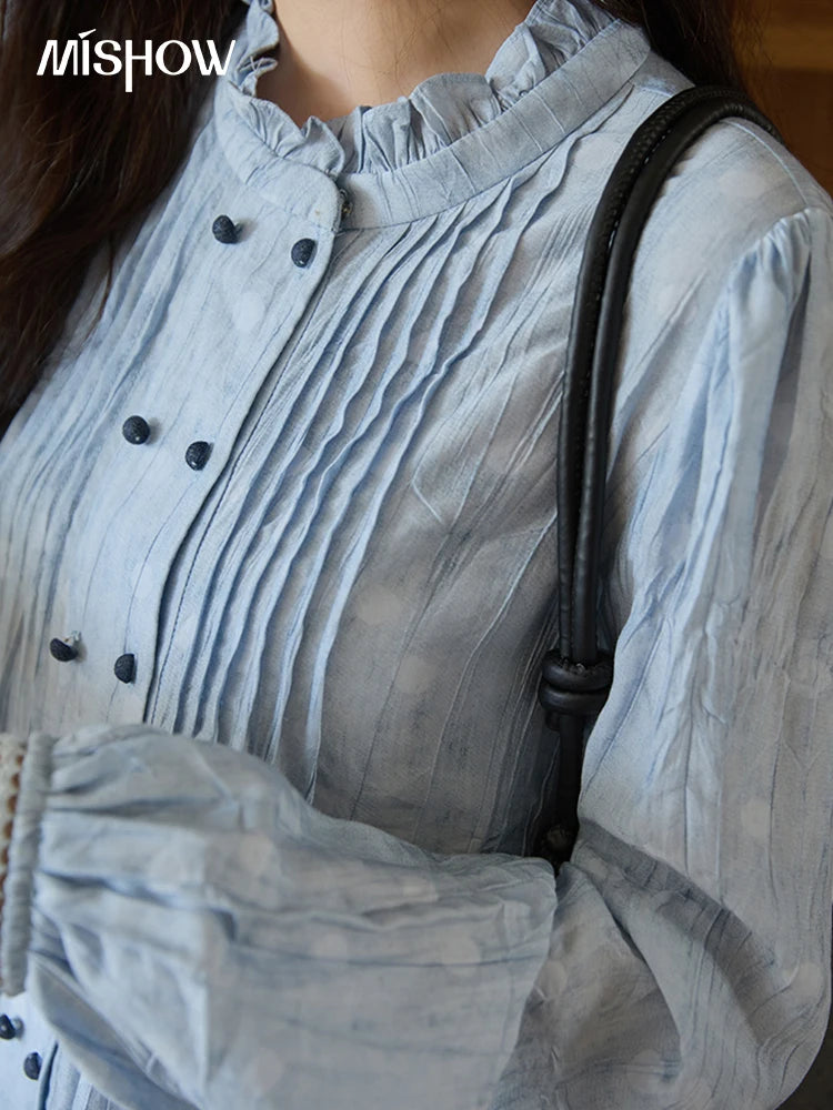 MISHOW Polka Dot Chiffon Shirt Stand Collar MXE41X1926