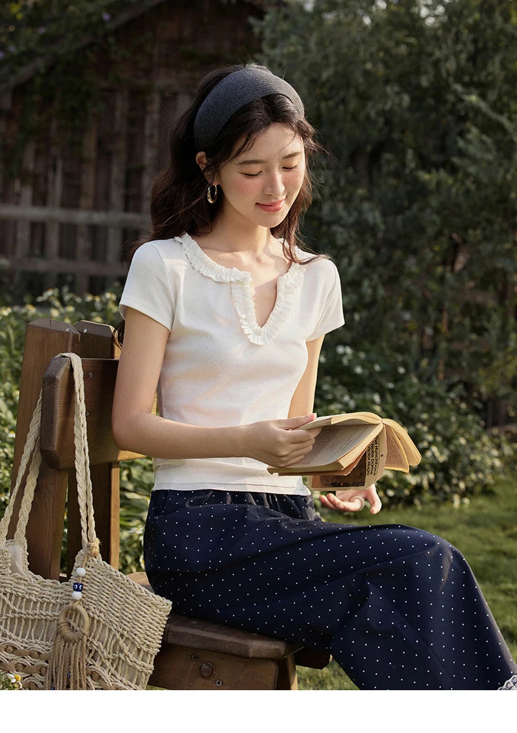Mishow V-Neck Solid Straight Shoulder Tee MXE35T0562