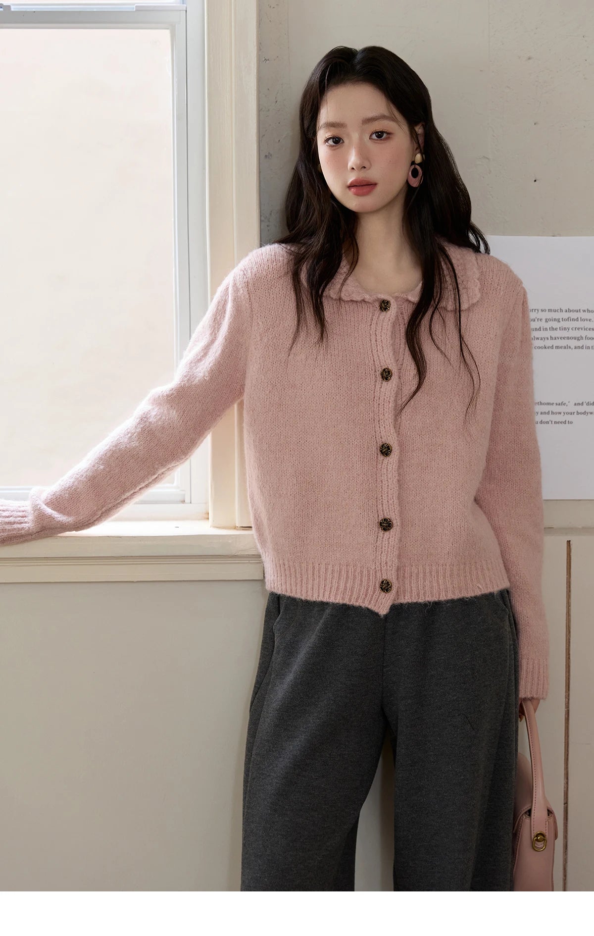 Mishow Pink French Turn-Down Collar Cardigan MXE48Z2569