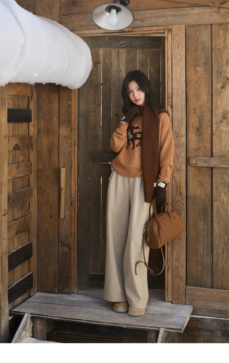 Mishow Horse Pattern Faux Mink Fur Cuff Sweater MXE94Z2863