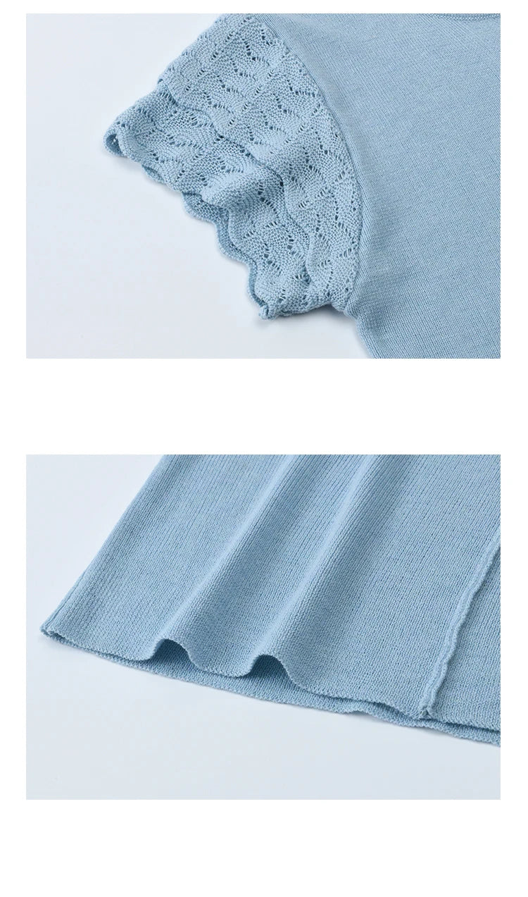Mishow Blue Button O-Neck Wool Tee MXE34Z1262