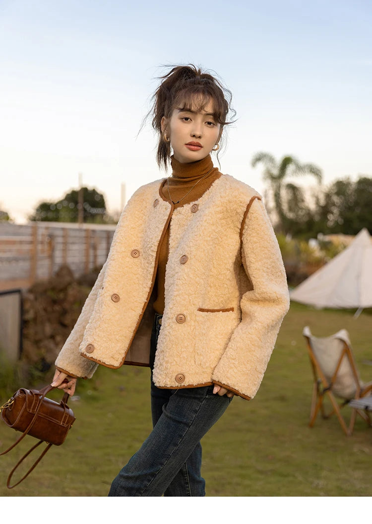 MISHOW Lamb Wool Coat Double Breasted French Lambswool MXB45W0850