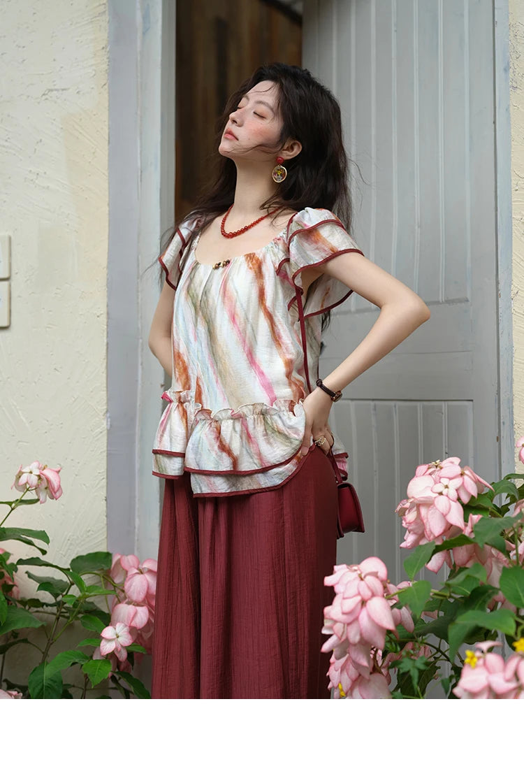 MISHOW Red Wide Leg Pants High Waist Pocket Elastic MXE38K0952