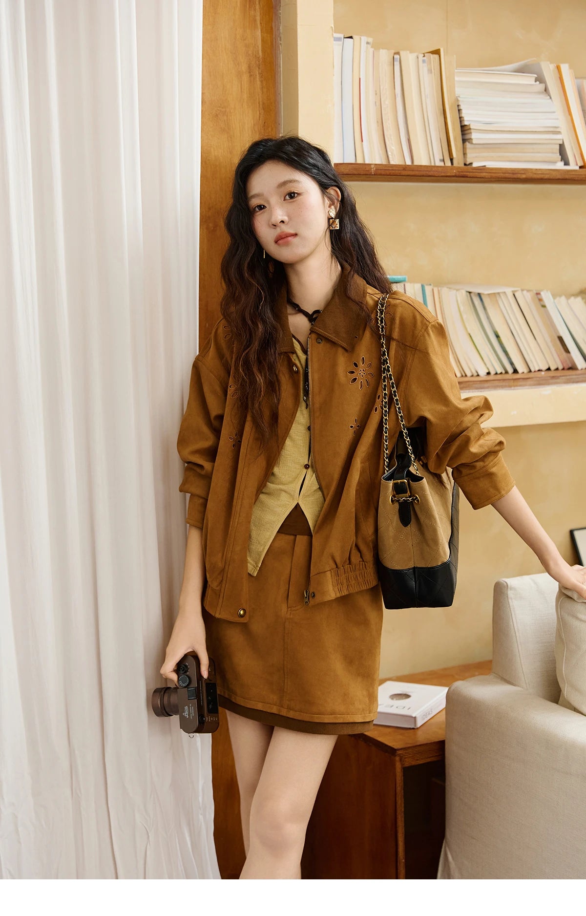 Mishow Retro Corduroy Cutout Jacket & Mini Skirt Set MXE47T0745