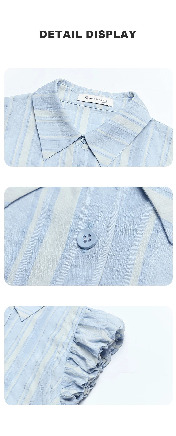 MISHOW Blue Striped Shirt Bubble Sleeves with Tube Top MXD24C0204