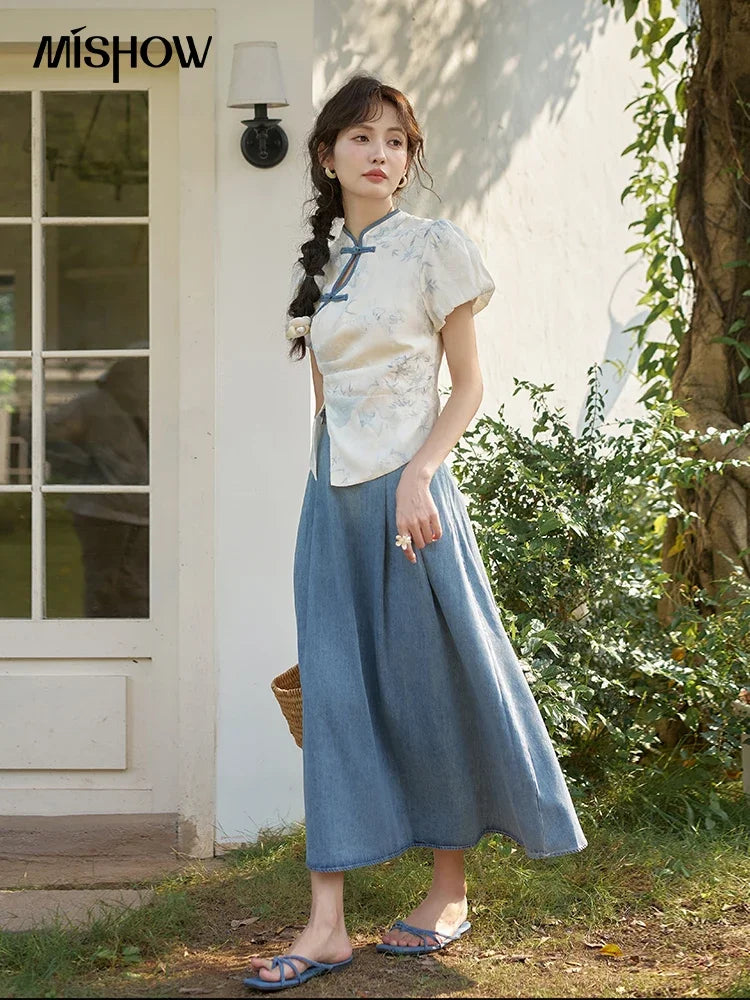 Mishow Chinese Embroidered Split Hem Top MXE28X1604