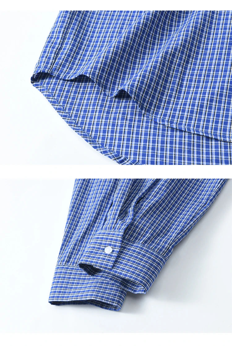 MISHOW Retro Blue Checkered Shirt Lapel Cotton Loose MXE11C0398