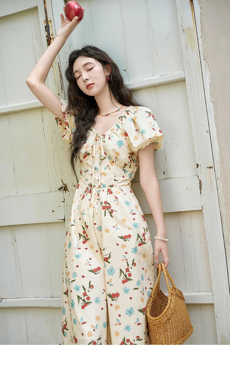 Mishow French 100% Cotton Floral V-Neck Dress MXD30L1868
