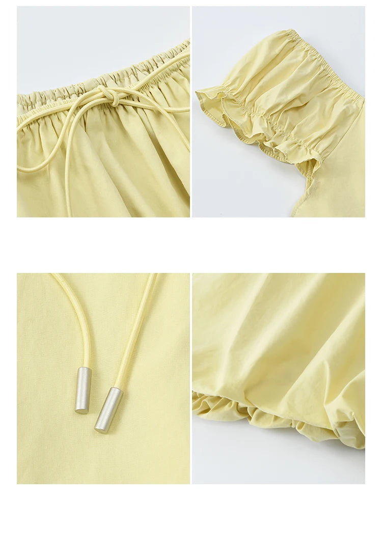 MISHOW Cotton Blouse Puff Sleeve Lace Up O-Neck MXE37X1893