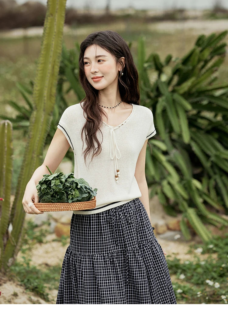 Mishow Office Lady V-Neck Bead Design Pullover MXE33Z1227