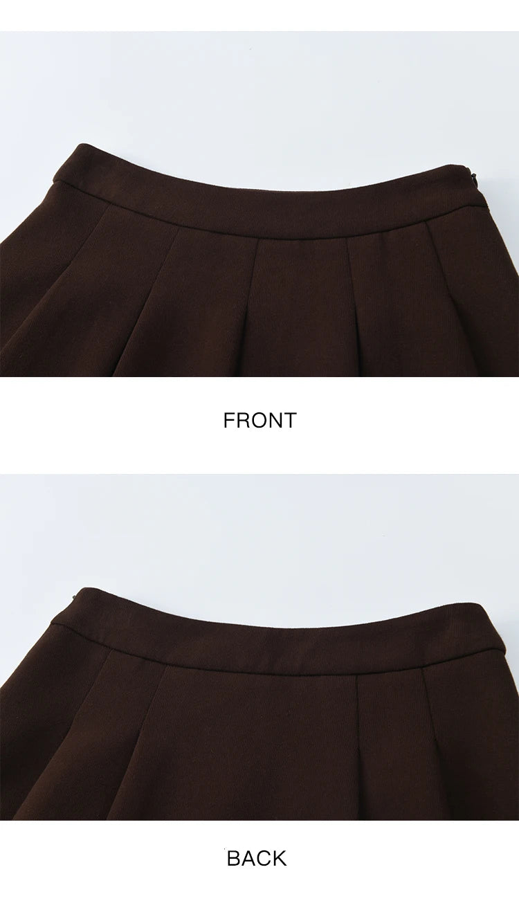 Mishow Retro Brown V-Neck Sweatshirt & Pleated Skirt Suit MXE47T1415