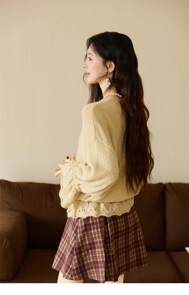 Mishow Hollow Knit V-Neck Flared Sleeve Cardigan MXE47Z2513