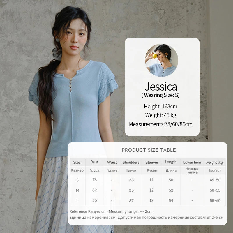 Mishow Blue Button O-Neck Wool Tee MXE34Z1262