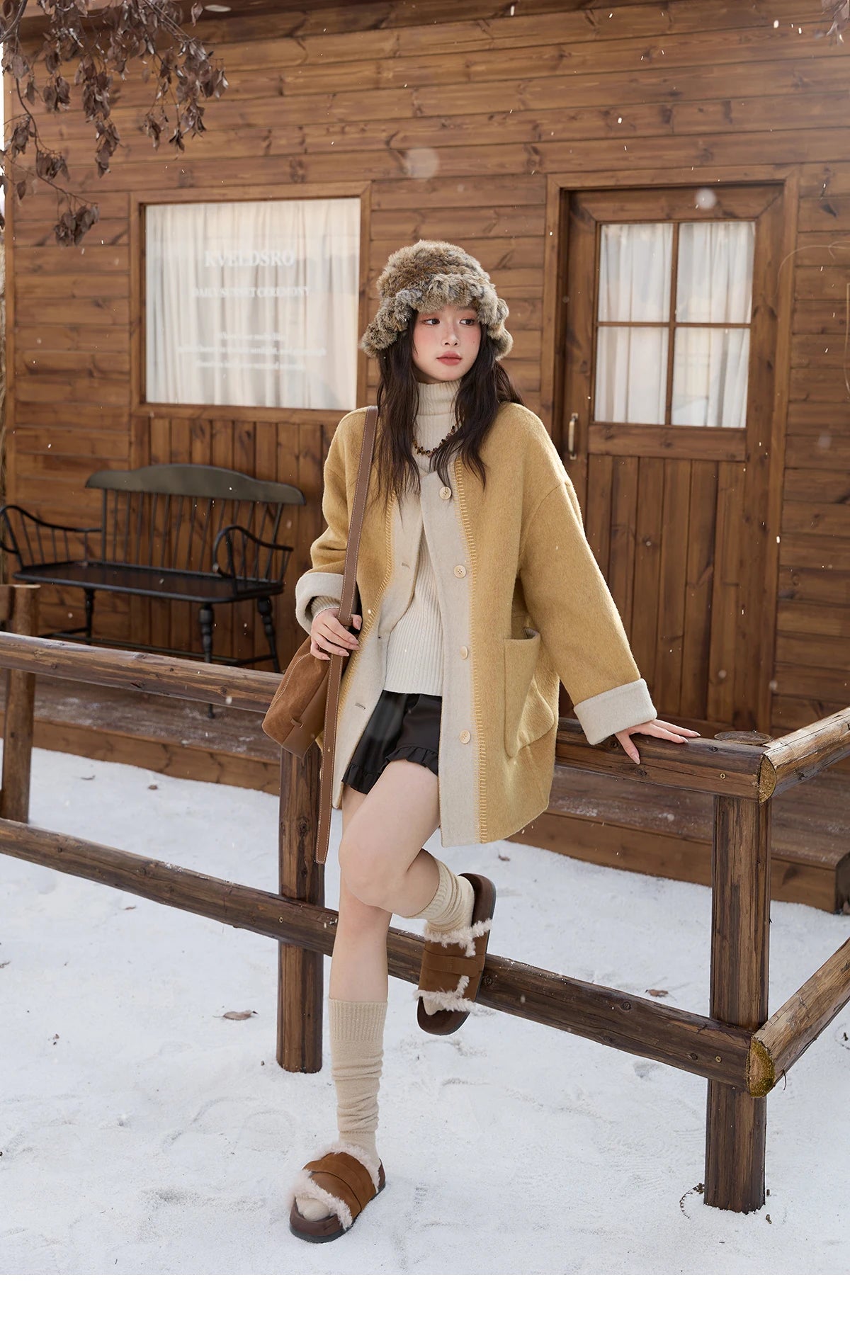 Mishow Yellow Double-Faced Contrast Color Wool Coat MXE51W0915