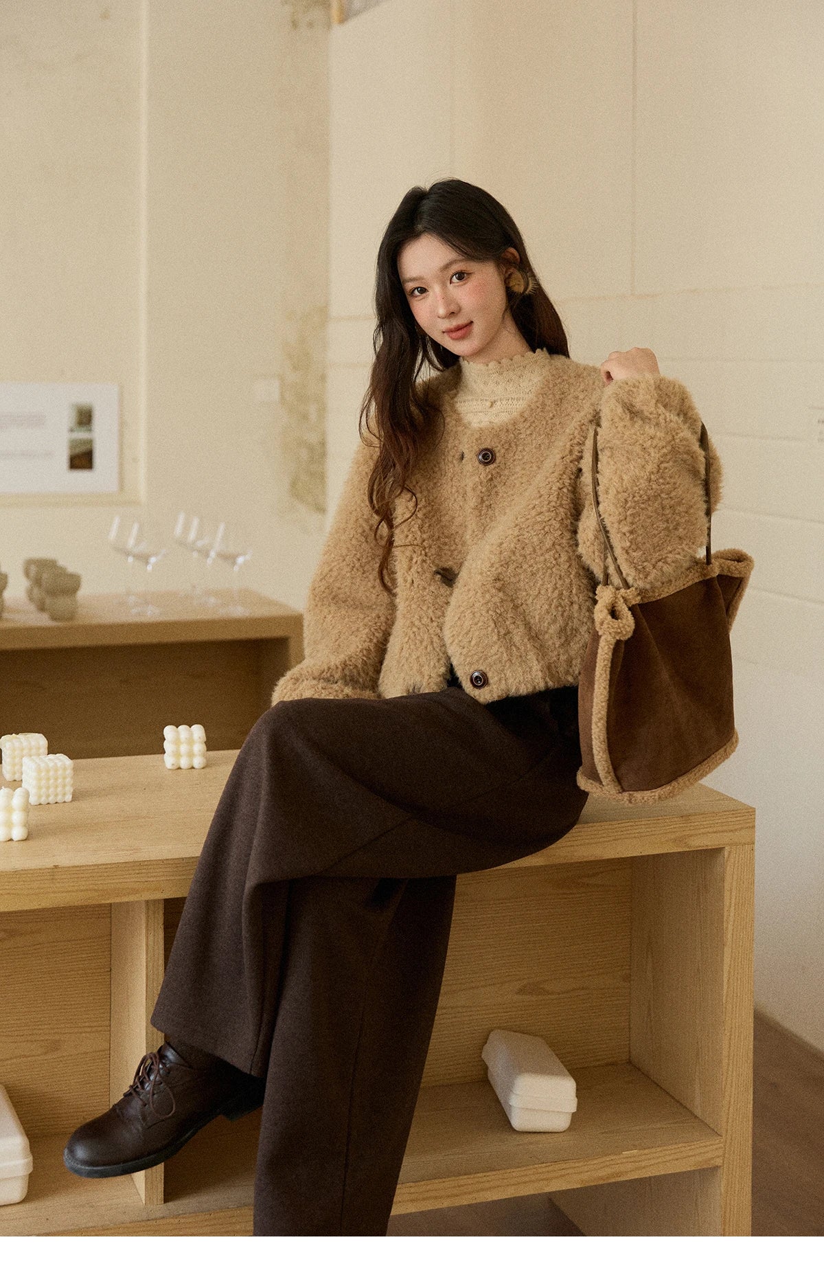 Mishow Retro Lamb Wool Crew Neck Jacket MXE90W0995