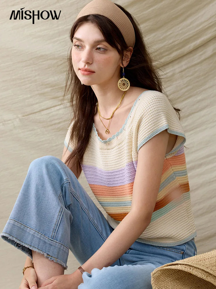 Mishow Striped Round Neck Slim Knit Pullover MXE31Z1222