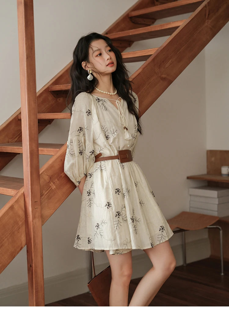 MISHOW Embroidered Doll Lantern Sleeve Dress MXE41L2480