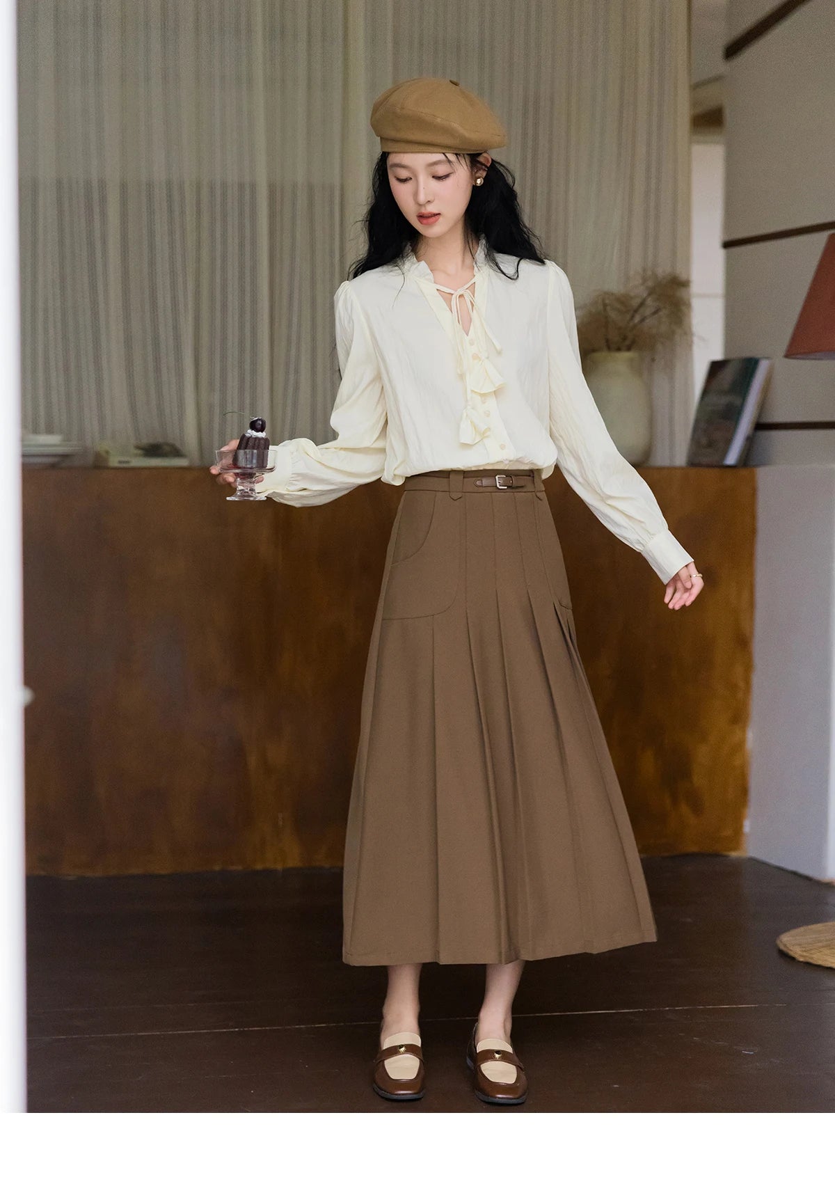MISHOW Flower Bud Tie Lyocell Shirt V-Neck Long Sleeve MXD42X1640