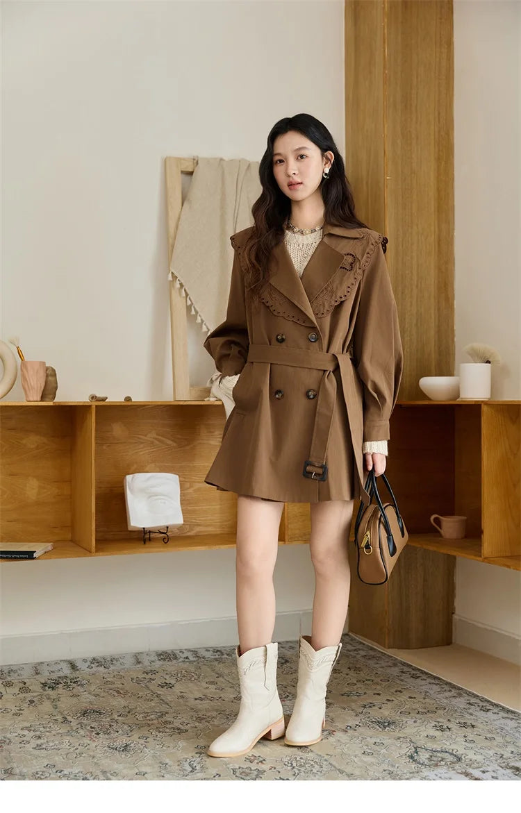 Mishow Hollow Embroidery Mid-Length Trench Coat MXE46W0862