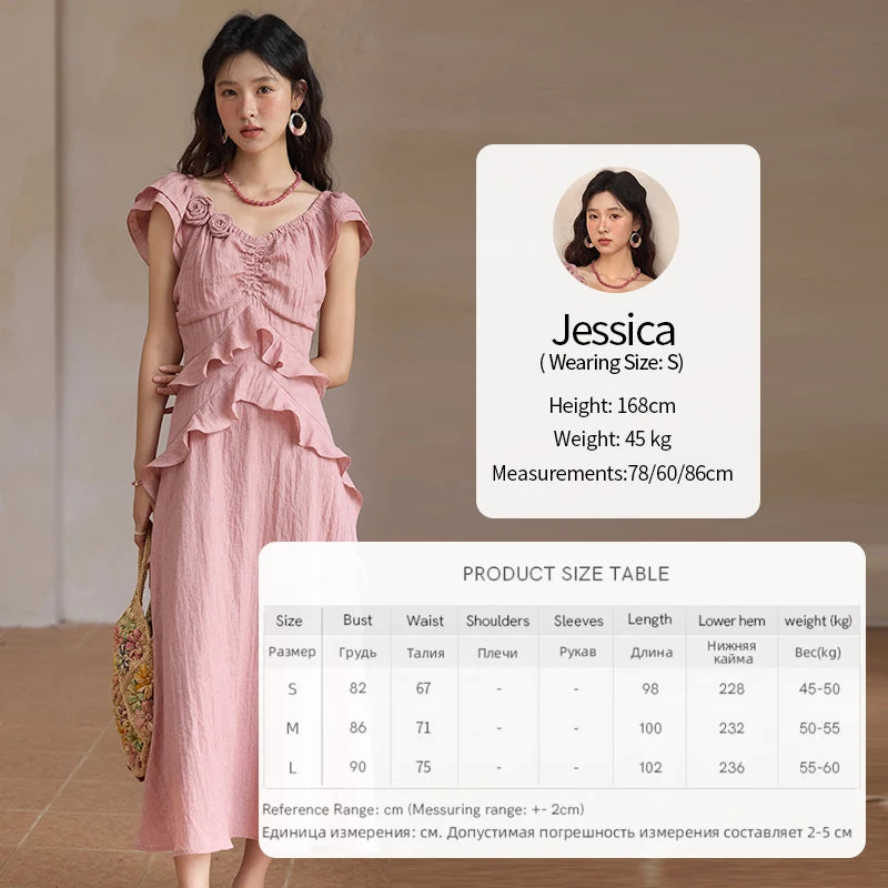 Mishow Flower Flying Sleeve V-Neck Pink Dress MXE34L2243