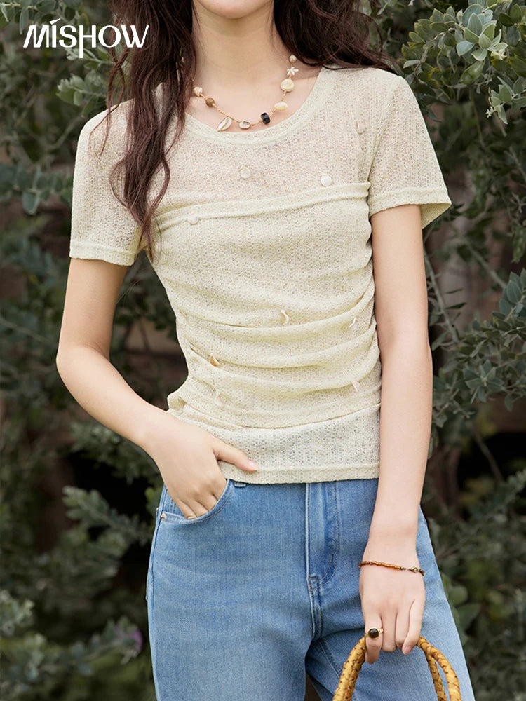 Mishow Solid Knit Fold Detail Office Tee MXE32Z1232