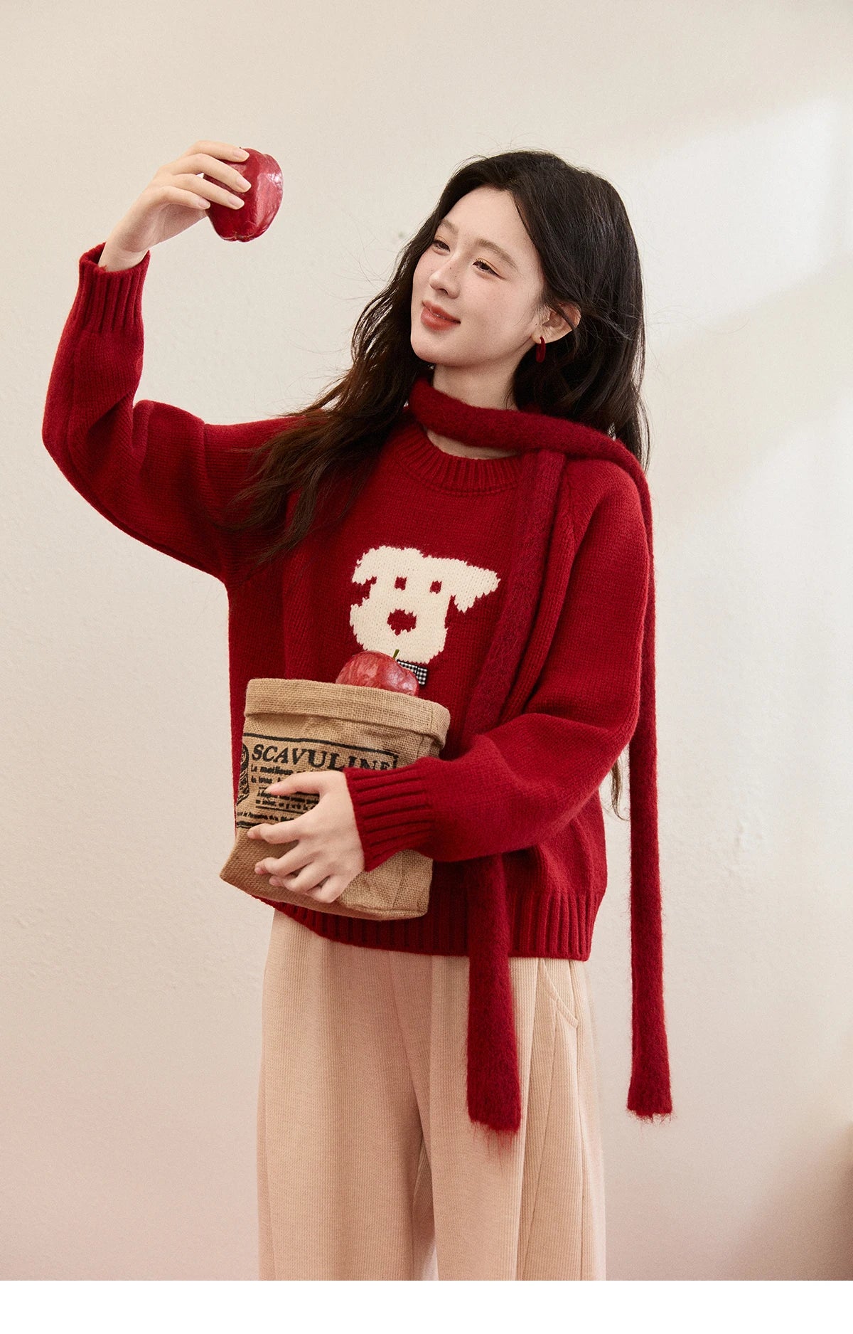 Mishow Red Puppy Jacquard Crew Neck Sweater MXE93Z2932