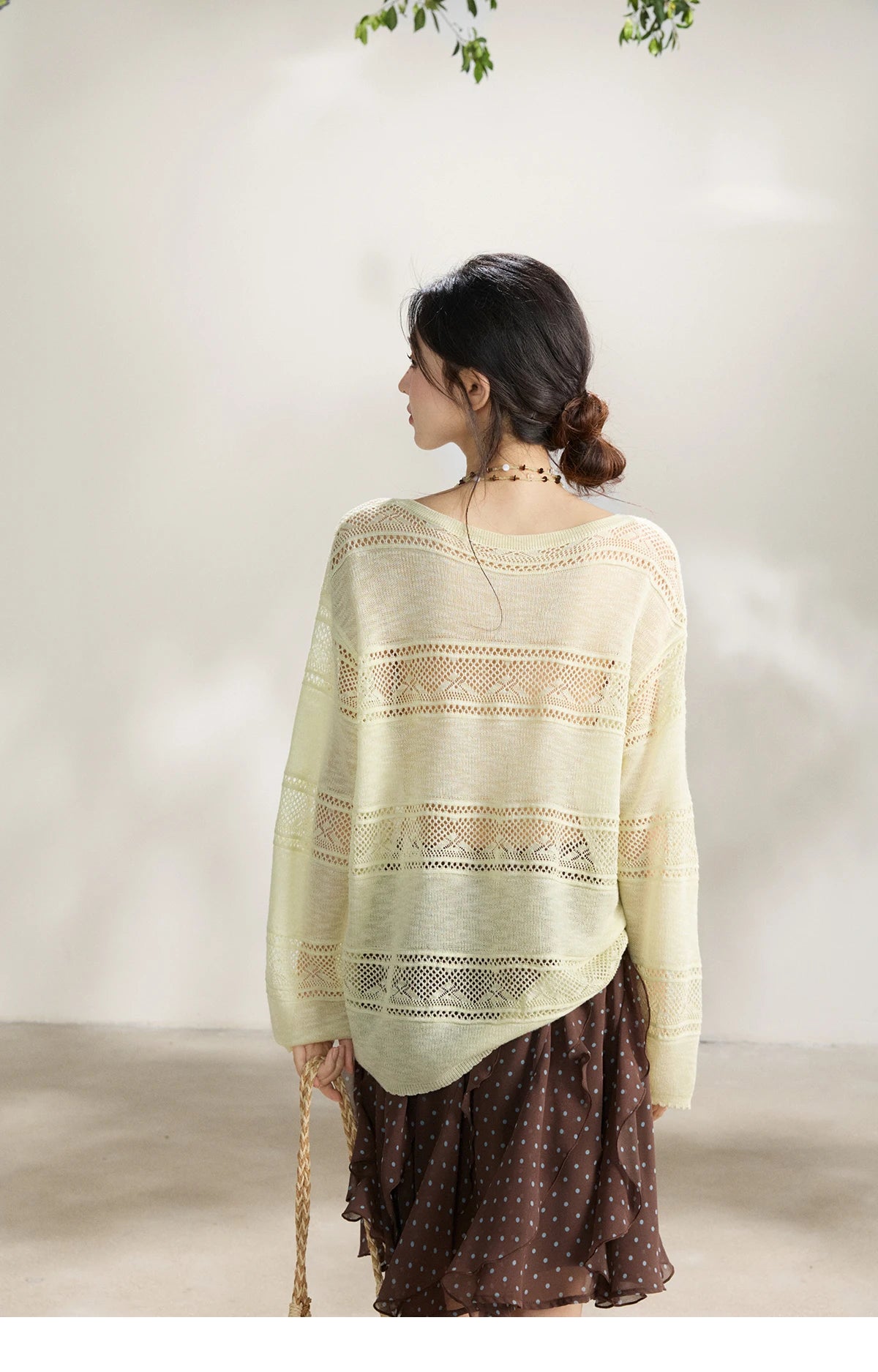 Mishow Pale Yellow Crew Neck Hollow Top MXF13Z3020