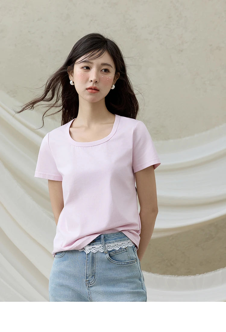 Mishow Solid Square Neck Straight Tee MXE15T0483