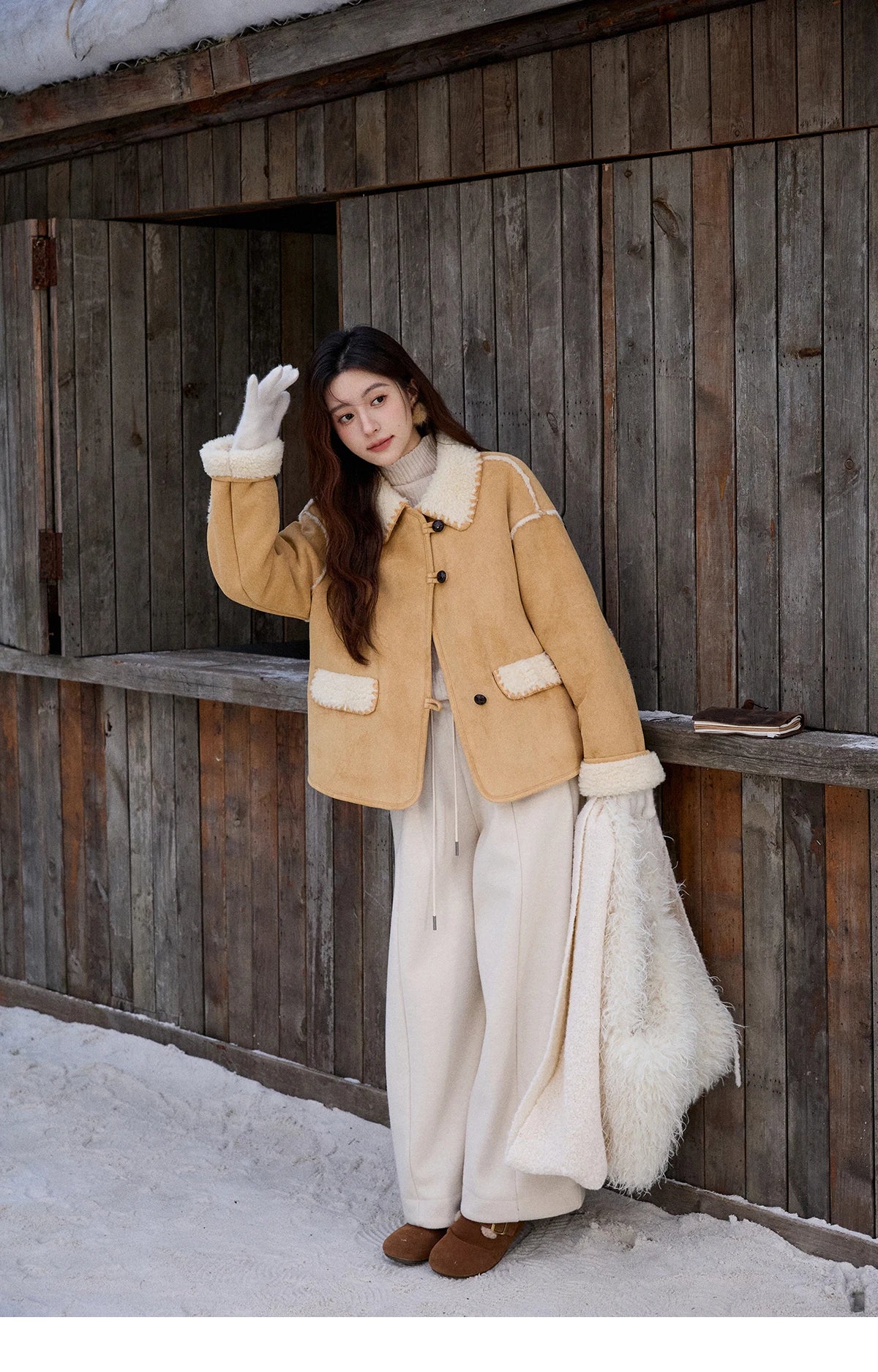 MISHOW Yellow Fur Suede Jacket Lapel Loose Warm MXE92W1016