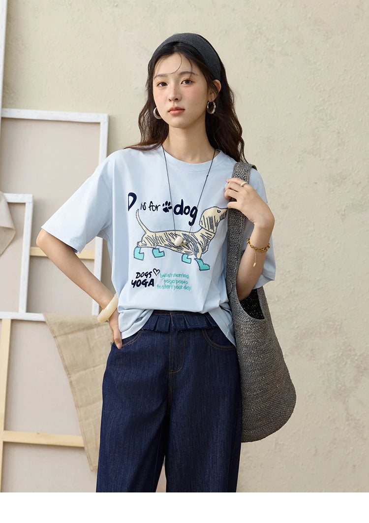 Mishow Flocked Puppy Print Loose Tee MXE33T0542