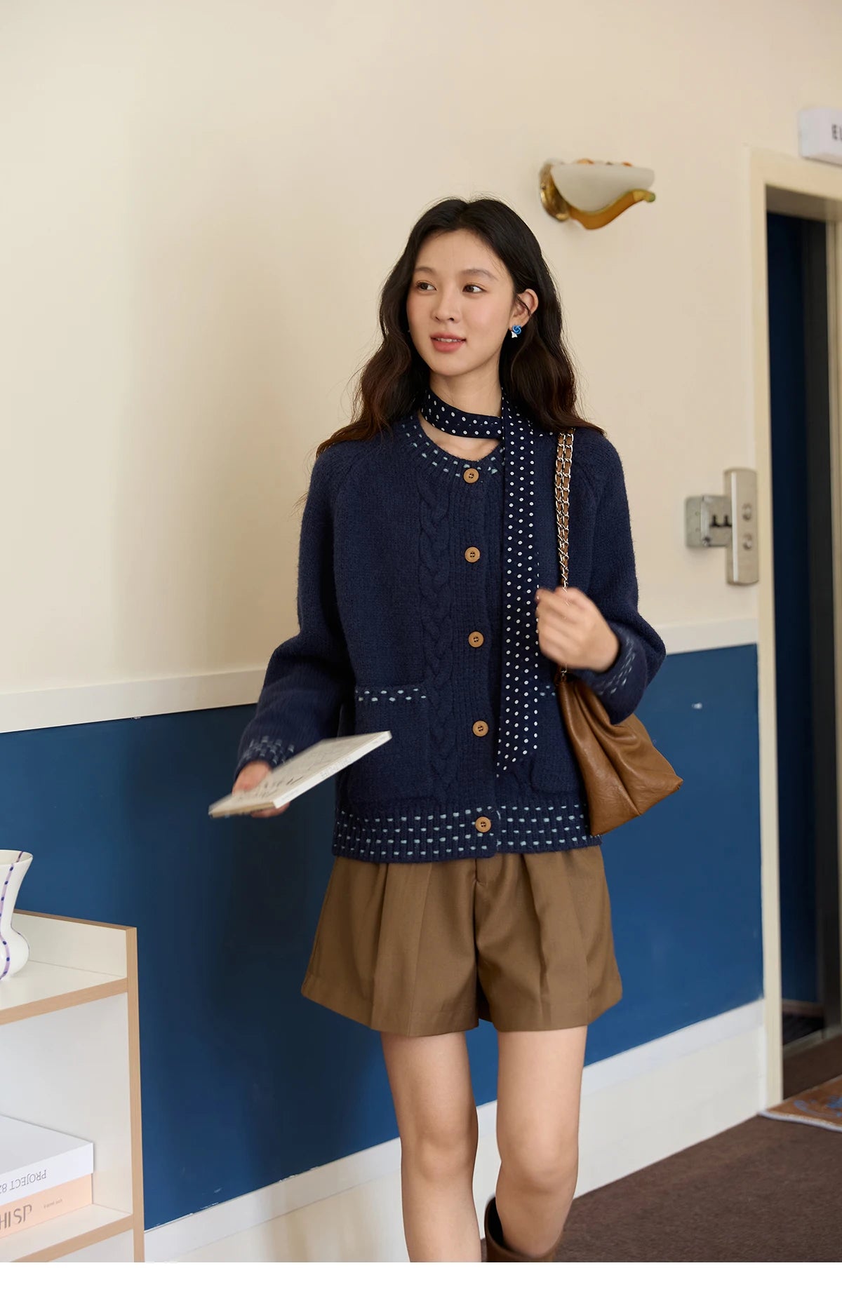 Mishow Yellow Cable Knit Hand-Drawstring Cardigan MXE47Z2566