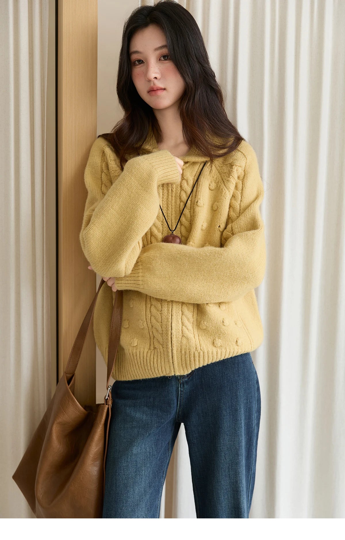Mishow Yellow Zipper Turn-Down Collar Cardigan MXE49Z2619