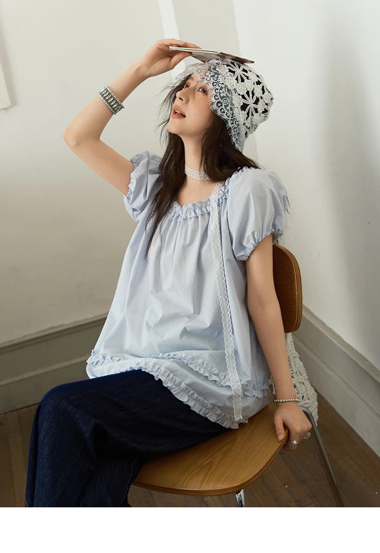 MISHOW Puff Sleeve Blouse Edible Tree Fungus Spliced MXE39X1929