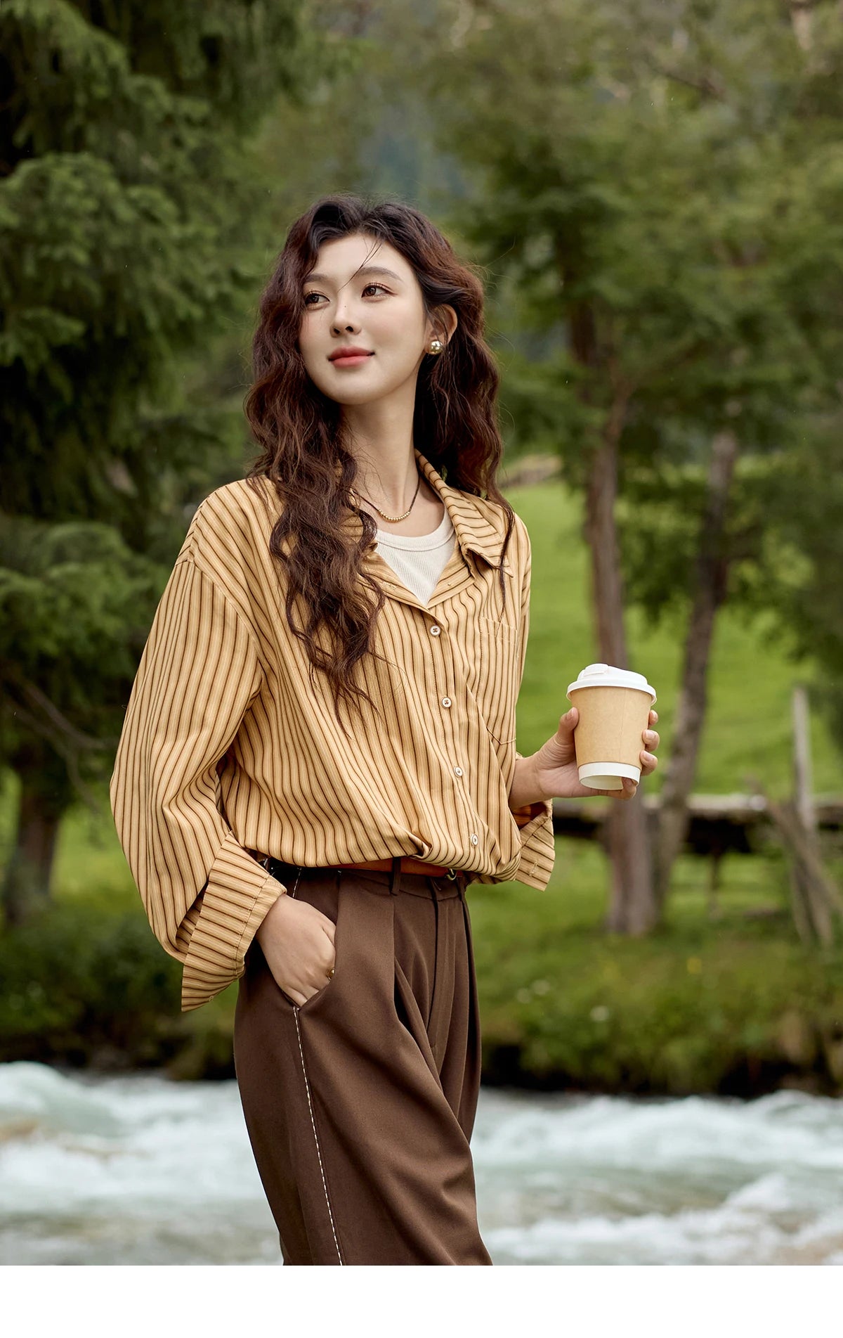 MISHOW Loose Lapel Stripe Fake Two Piece Shirt Asymmetric Pocket MXD43C0303