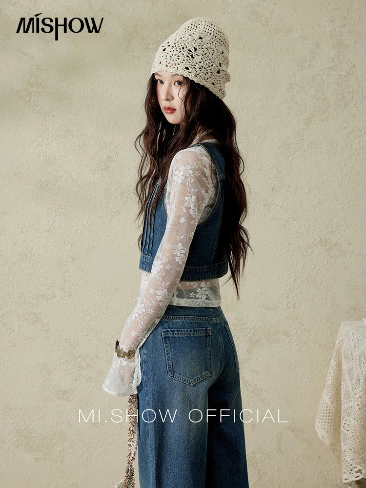 Mishow Retro Deep Blue Denim Vest Coat MXE16W0750