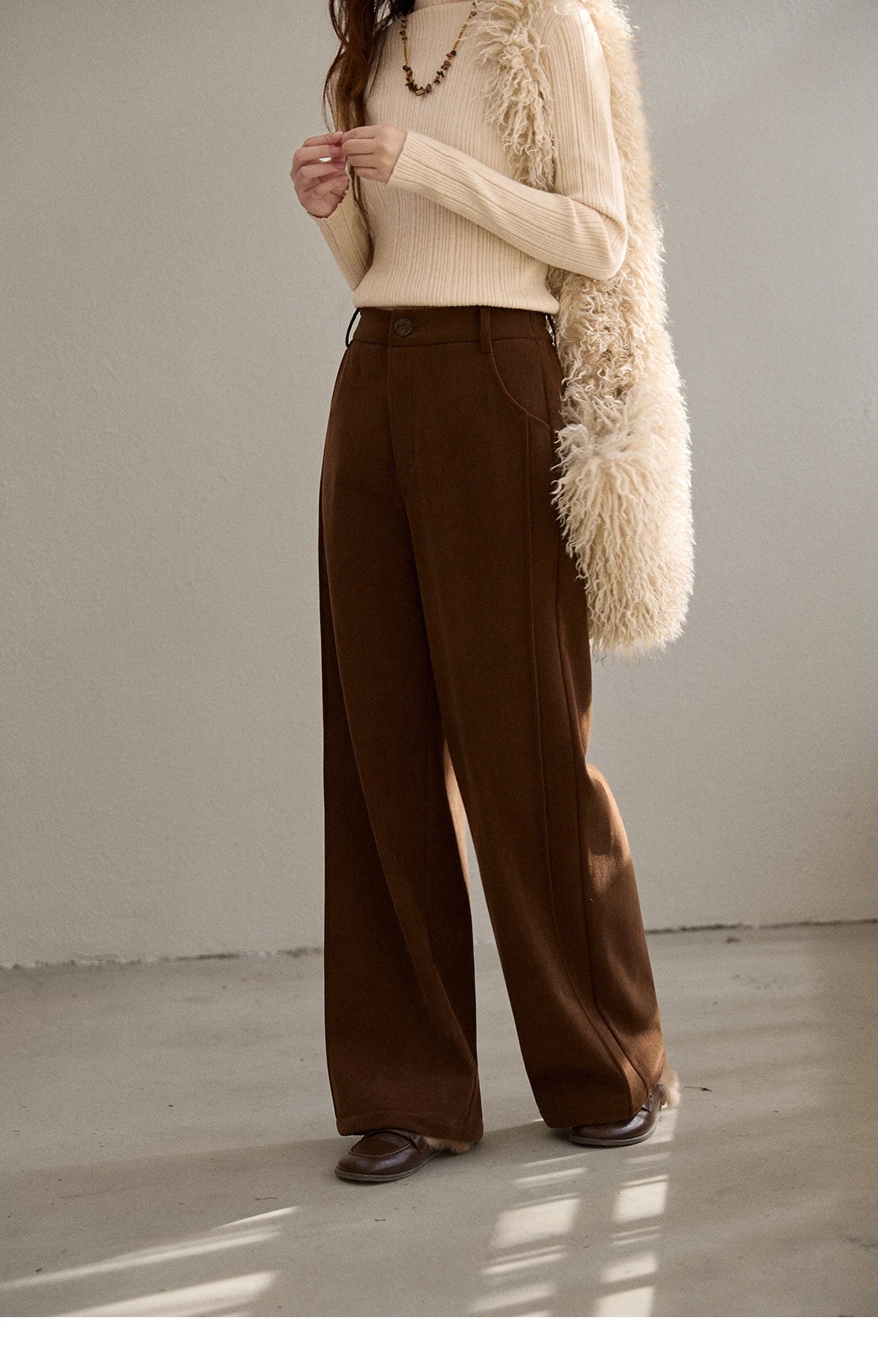 MISHOW Corduroy Straight Leg Pants Silver Fox Velvet Warm MXE91K1125