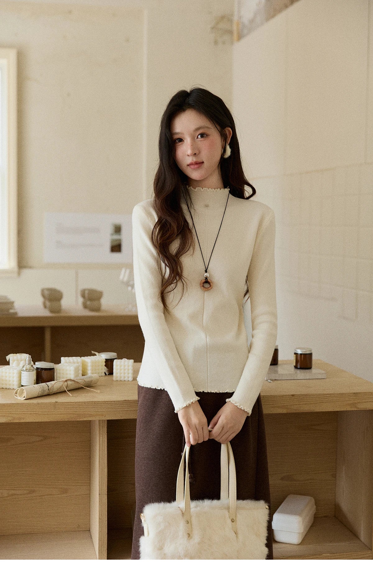 Mishow Ruffled Turtleneck Slim Knit Top MXE91Z2826