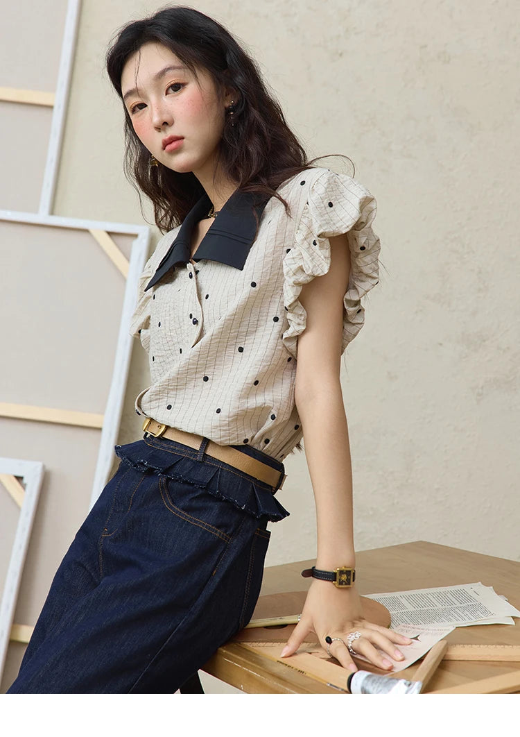MISHOW Polka Dot Blouse Butterfly Sleeve MXE31C0776