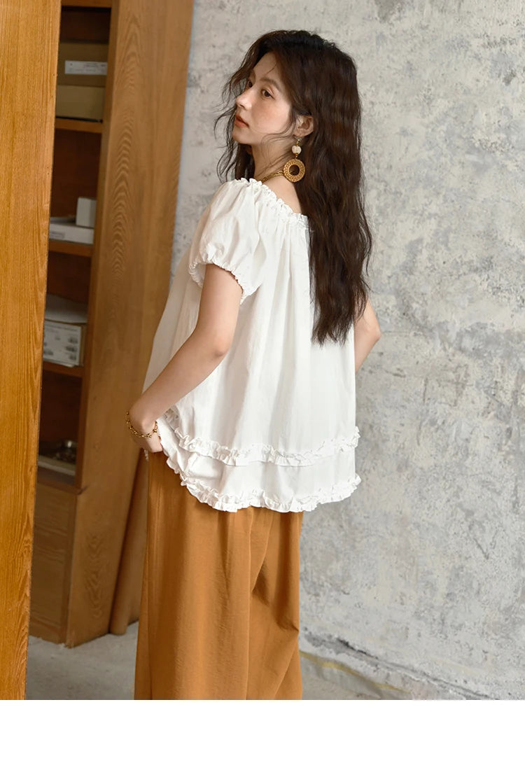 MISHOW Puff Sleeve Blouse Edible Tree Fungus Spliced MXE39X1929