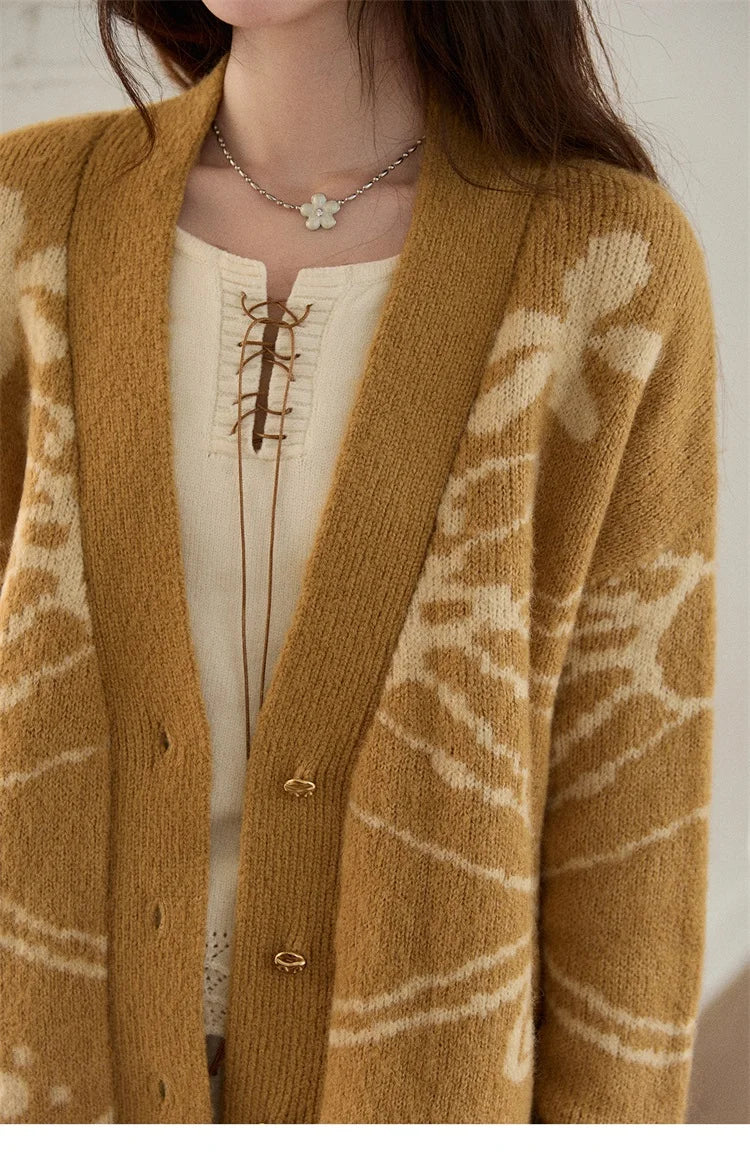 Mishow Yellow Jacquard Plant Pattern Cardigan MXE48Z2522