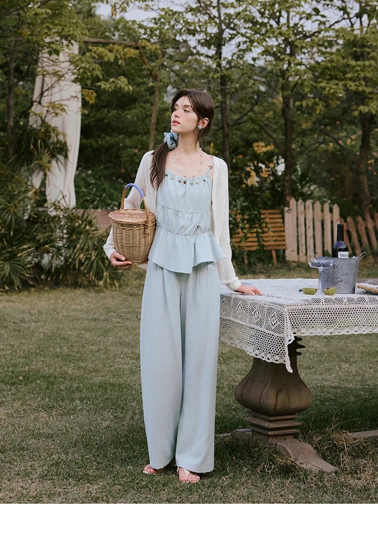 Mishow Solid Sleeveless Top & High Waist Wide Leg Pants Set MXE33T0547
