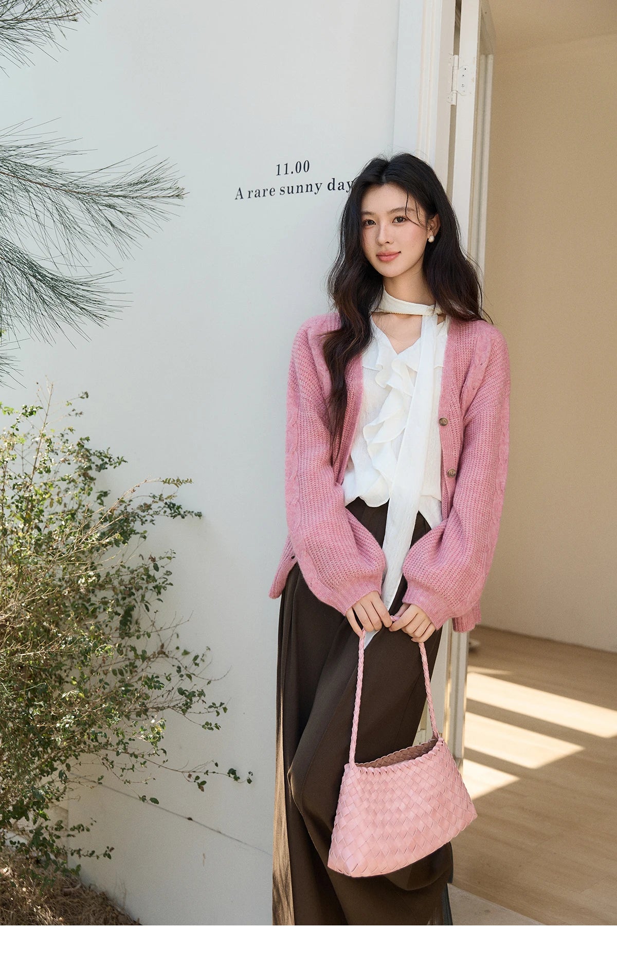 Mishow Dusty Pink V-Neck Knitted Cardigan MXF11Z2898