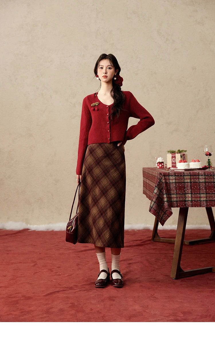 Mishow Red Cherry Ornament Slim V-Neck Cardigan MXD112Z1006