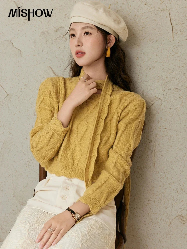 MISHOW Romantic Lace Wave Knit Sweater with Belt MPD42Z0736
